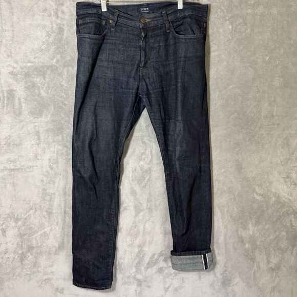 J Crew Selvedge Denim Men Size Jeans 34x32 (34x31) Slim Raw Dark Wash - Picture 1 of 12